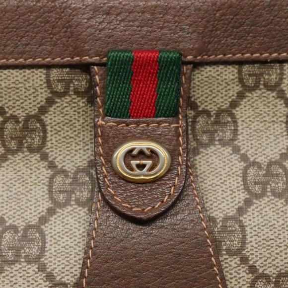GUCCI GG Supreme Web Sherry Line Clutch Bag PVC Beige Red - Picture 7 of 15